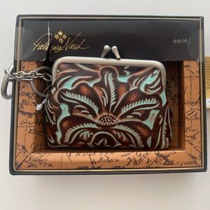 New in box Patricia Nash kiss lock coin purse / key chain Turquoise.